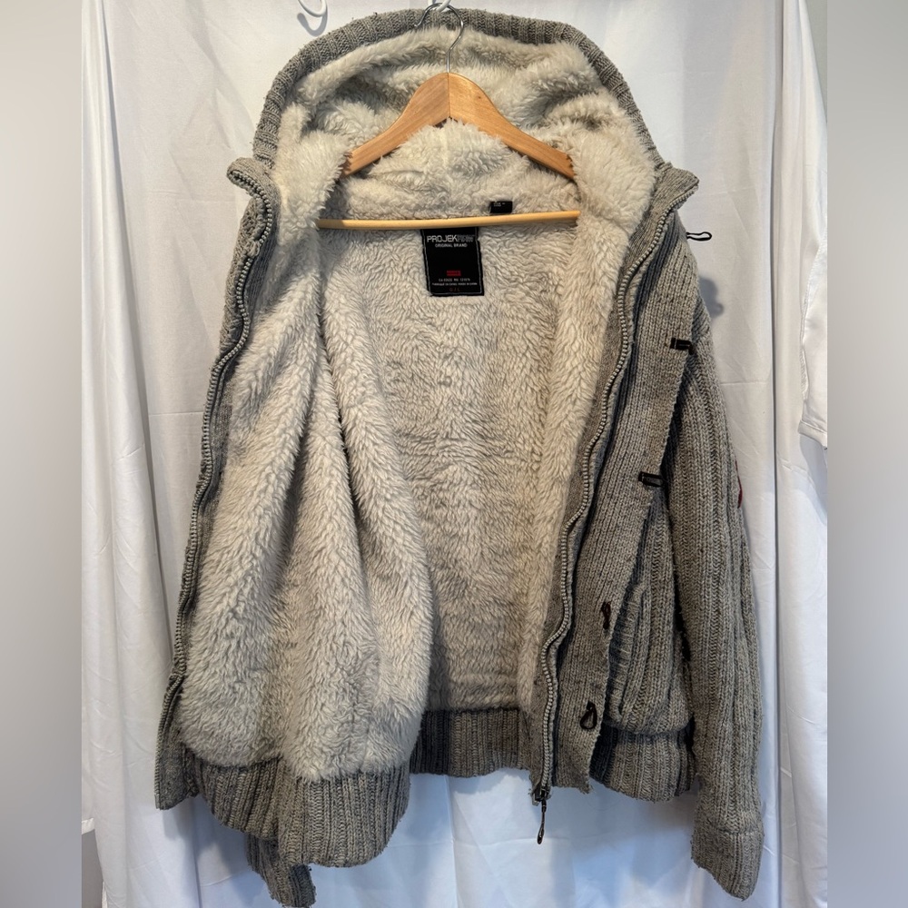 Vintage PROJEK RAW Grey Woolrich Hooded Jacket with Sherpa Lining